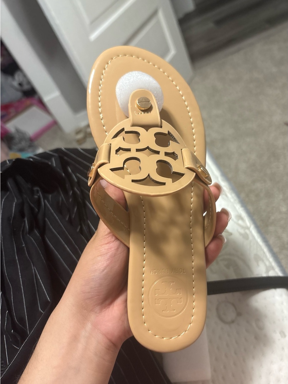 Tory Burch Beige Logo Cutout Thong Sandal